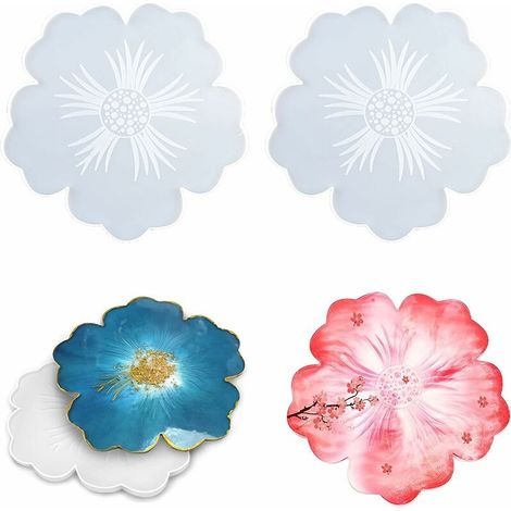 Moule en silicone pour résine époxy, moule à fleurs irrégulières, moule créatif pour résine époxy, moules de moulage DIY créatifs, pour la création de sous-verres artistiques en agate, lot de 2 (1/5)