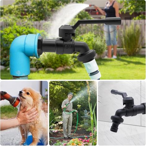 Robinet de jardin en laiton de 3/4" - Résistant au gel - 20 °C - Résistant à la chaleur - 120 °C - Avec raccords de tuyau - Noir
