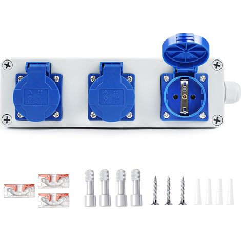 Coffret de Chantier, Répartiteur Mural 16A 3xSchuko 220V Répartiteur de Prise Coffret Electrique Etanche IP54 pour Chantiers,Intérieur et Extérieur (1/5)