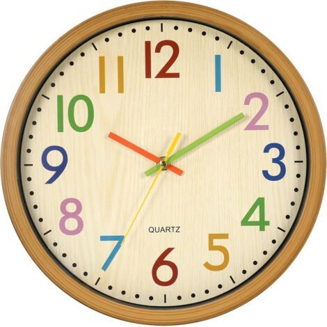 Horloge murale pour enfants, horloge murale pour enfants de 12,5 pouces / 32 cm avec horloge silencieuse et chiffres colorés, sans tic-tac, facile à lire, accessoires et décoration pou (1/4)