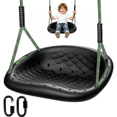 Balançoire d'extérieur en Plastique antidérapant pour Enfants/Adultes avec Corde réglable et Mousqueton, capacité de Charge de 250 kg, Accessoire de balançoire, Noir (1/5)