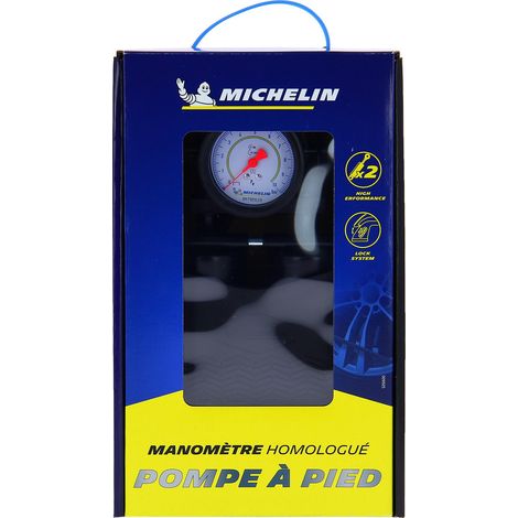 Michelin – Pompe à pied double corps 2 pistons – Manomètre homologué – Tuyau flexible 80cm – Gonflage jusqu'à 7 bars pour SUV et camping-cars