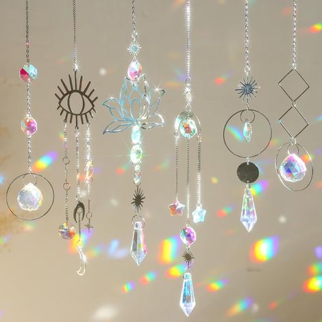 Attrape-soleil en cristal avec carillon éolien, lot de 6 pendentifs en cristal de décoration, pendentifs en cristal de lune, étoile, arc-en-ciel, pendentifs en cristal, attrape-soleil arc-en-ciel en (1/5)