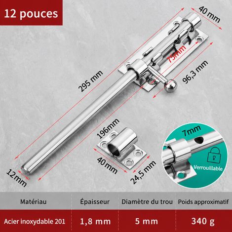 Verrou de porte 12 pouces en acier inoxydable 201 avec trou pour cadenas 201 12 32 × 8 × 5 cm 360 g – Livraison gratuite