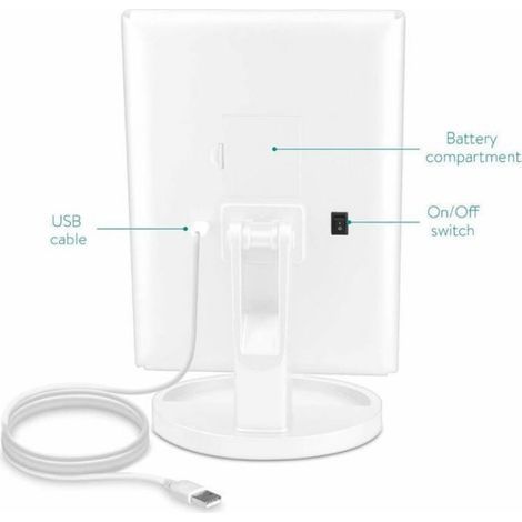 Navaris miroir lumineux LED 3 faces à poser, miroir maquillage triptyque pliable, effet grossissant, pile ou USB