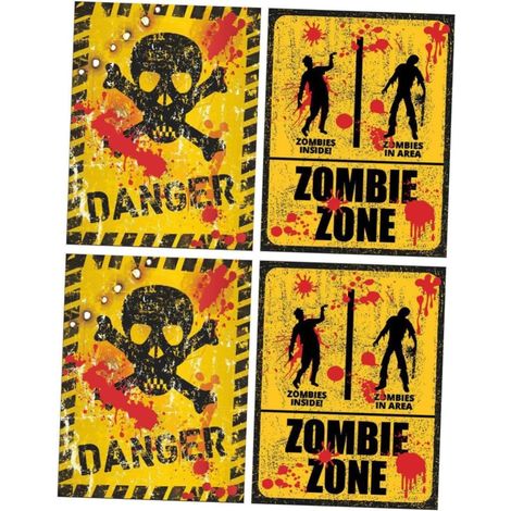4pièces Autocollants Avertissement Halloween Décorations Effrayantes Pour Porte Et Fenêtre Stickers Amovibles Pour Fête Et Jardin (1/5)