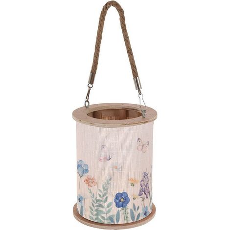 Lampette en bambou avec poignée de ficelle, Ø 17 x 21,5 cm, motif floral (1/2)