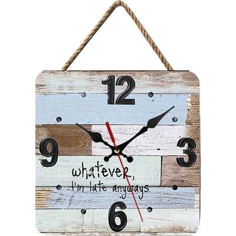 Horloge Murale Bois - 25 cm Carrée Style Rétro - Silencieuse À Pile AA - Pour Salon Cuisine Bureau Chambre (1/5)