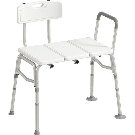 Banc de transfert baignoire - HOMCOM - hauteur réglable à 10 niveaux, large assise, dossier, accoudoir - HDPE - 86x60x101cm - blanc (1/5)