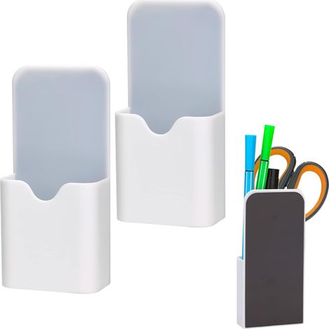 Lot de 2 porte-crayons magnétiques, porte-marqueurs magnétiques, pot à crayons, organiseur de stylos magnétiques, fournitures de bureau pour la maison, le réfrigérateur, le tableau blanc et le casier  (1/5)