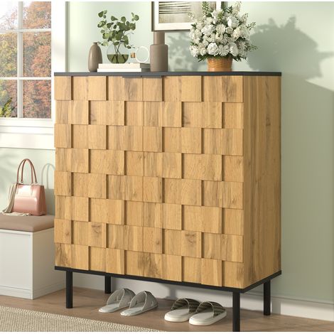 MEUBLIV aparador 120x35x71,5 cm blanco – 4 puertas talladas, almacenaje regulable (1/5)