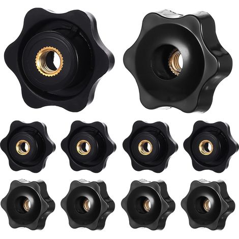 10 - Écrou De Serrage - Bouton Moleté - Filetage Intérieur M8 - Pour Machines Outils Et Meubles - Noir Et Argent - M8 (1/5)