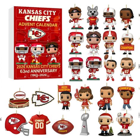Adventskalender 2026 – 24-teilig – rot-weiß – Acryl – 8 cm flache Anhänger – Fußballmotiv – Christbaumschmuck – geeignet für Sportpartys und als Dekoration (1/5)