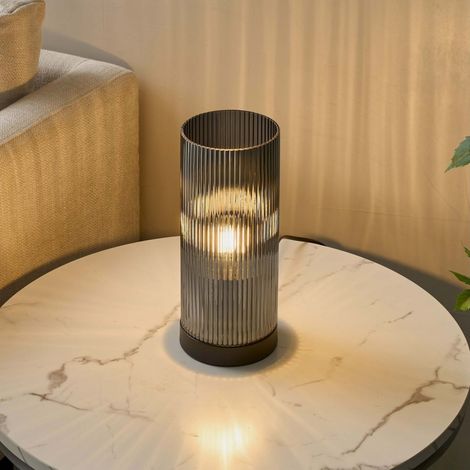 Moderne Tischlampe zylindrisch aus Rauchglas - Liantha
