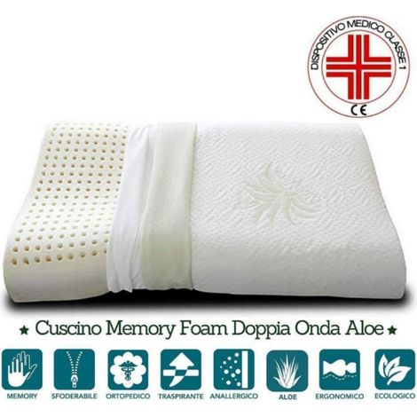 EVERGREENWEB - Cuscino Cervicale 40x70 alto 9\11 cm, Modello Doppia Onda 100% MEMORY FOAM, fodere ALOE VERA e COTONE Sfoderabile, Guanciale Letto per Dolori al Collo con DISPOSITIVO MEDICO, Offerta  (1/5)