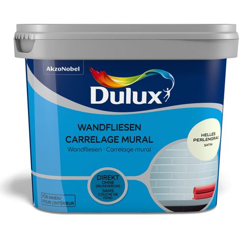 Dulux Fresh up Wandfliesenfarbe Satin, Frische Farbe für Ihr Bad, Perlgrau, 750 ml (1/4)