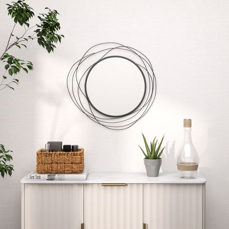 Miroir rond en métal filaire noir. décoration style moderne. diamètre Φ65 cm