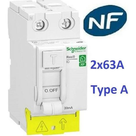 Disjoncteur 1P+N 2A - 10A - 16A - 20A - 32A et Interrupteur dif A ou AC 2x40A ou 2x63A Schneider Rési9-XP Matériel: Inter Diff A 2x63A