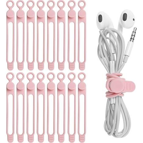 Pack of 16 silicone cable ties for earphones, phone charger, computer, reusable cable ties for home, office, (1/4)