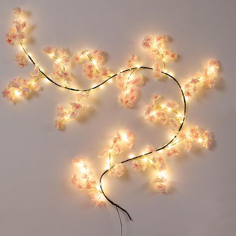 Guirlande lumineuse LED en forme de fleur cerisier m alimentée par USB modes d'éclairage décoration intérieure lumière chaude 1,8 8 rose (1/4)