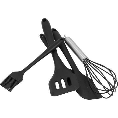 Lot de 5 spatules en silicone noires pour la décoration de gâteaux et autres préparations de pâtisserie maison. (1/5)