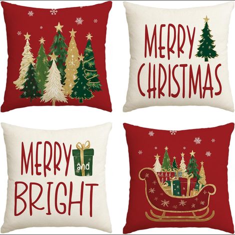 Housses coussin Noël décoratives 4 Pièces Rouges 45x45 cm (1/5)