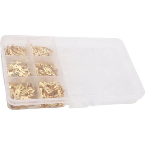 Kit assorti de 270 cosses à sertir en laiton, manchons isolants, pressées à froid, 2,8 mm, 4,8 mm et 6,3 mm, mâles et femelles à fourche. (1/5)