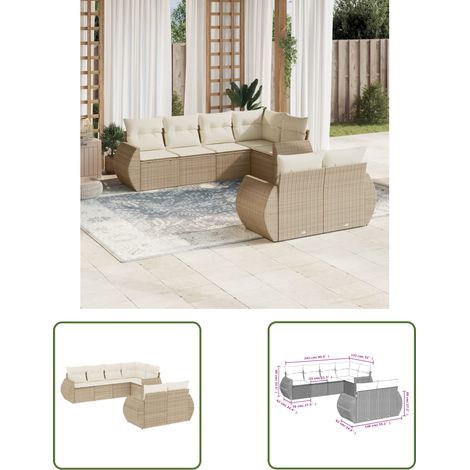 The Living Store 7-tlg. Garten-Sofagarnitur mit Kissen Beige Poly Rattan - Gartenmöbel - Outdoor Möbel - Rattan Gartenset - Lounge Set - Esszimmergarnitur