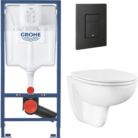 Paquete de soporte de soporte GROHE Rapid SL montado en superficie + Taza de inodoro cerámica sin bridas Bau + placa de control negro mate (1/4)
