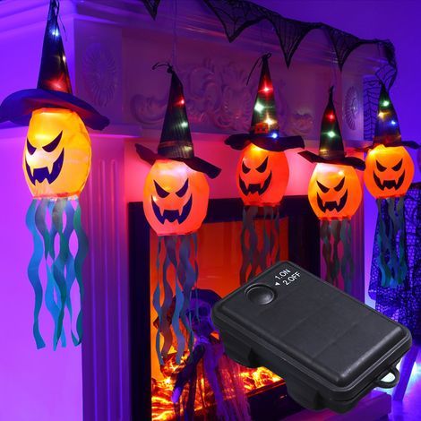 Lampe fantôme LED suspendue en forme de citrouille pour Halloween, alimentée par batterie, lumière fantôme colorée pour fête d'Halloween, bar, décoration de jardin extérieur, 3 m (1/5)