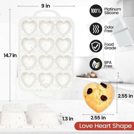 Moule À Muffins - Silicone Cœur - Cadre Acier Inoxydable - Pour Four Micro-ondes Réfrigérateur Congélateur - 12 Cavités (1/5)