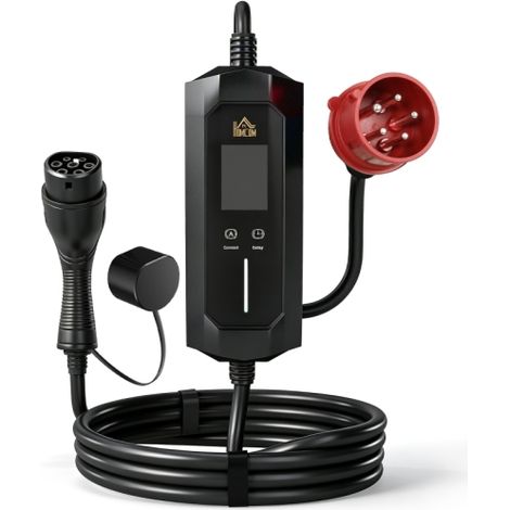 Caja de carga móvil de 11 kW y 8 m, tipo 2, cable de carga trifásico de 6 a 16 A, CEE 16A a tipo 2, con potencia de carga ajustable y preselección de hora de inicio in situ. (1/5)