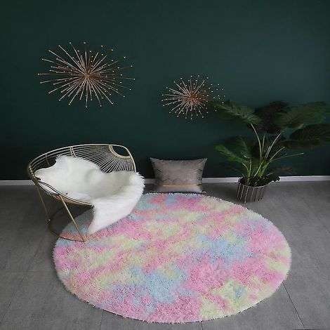 Tapis ronds de 80 cm de diamètre, moelleux et doux, parfaits pour la chambre ou le salon (couleurs arc-en-ciel). (1/5)