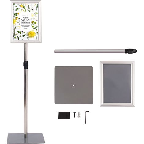 Présentoir d'Affichage Menu A4 avec Pied Panneau d'Affichage Hauteur Réglable Acier inoxydable Base dia.28 cm Argent CW5532 Maison Chic (1/3)