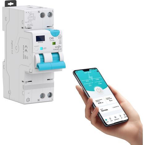 Zigbee Disjoncteur intelligent avec fermeture automatique, contrôlé par l'application Tuya/Smart life DIY, avec protection contre les surintensités et les fuites 40 A (1/4)