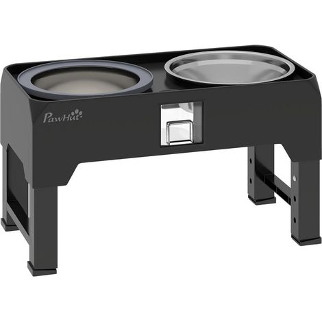 Gamelle surélevée pour chien, hauteur réglable, avec bol pour la nourriture et un bol pour l'eau, 2 bols en acier inoxydable pour chiens de petite et grande taille, noir