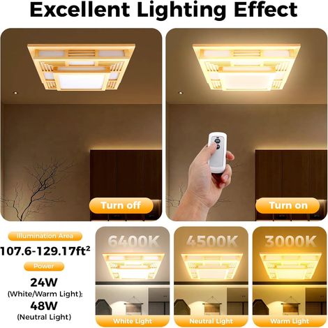 Lámpara de techo de madera con LED regulable, 45 x 45 x 13 cm, mando a distancia, luz blanca cálida a blanca neutra, lámpara de salón, lámpara de dormitorio