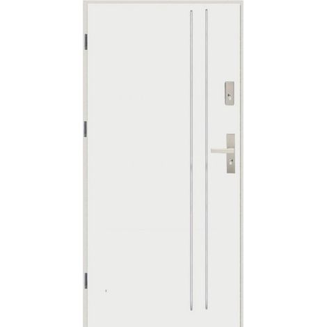 Porte d'entrée 90 cm en acier blanc - Poignée et serrure : Avec - Poussant: Droit