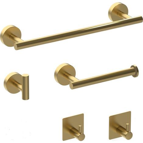 5-piece towel rack set - 40cm towel bar, toilet paper holder, wall hook, peg, gold (1/5)