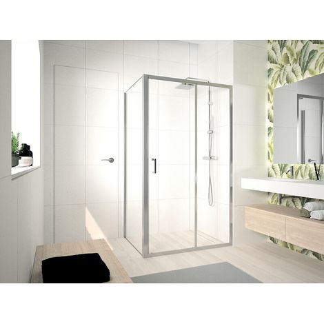 Porte de douche Ocean G+F (Ext. 114-120 cm) avec verre transparent avec profilés silver - NOVELLINI DIFFUSION FRANCE