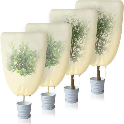 Lot de 4 Housse Hivernage Plante, Voile Hivernage Plante Exterieur, avec Cordon de Serrage Voile d'hivernage, Peut être Froid, Résistant aux Intempéries, Chaud, Réutilisable(60x80cm & 80x120cm) (1/4)