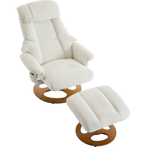 Fauteuil relax en tissu chenille blanc avec massage, chauffage, fonction inclinable à 140° et repose-pieds, rotation 360° (1/5)