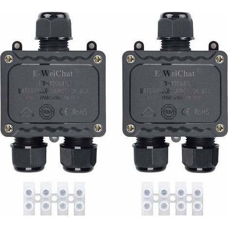 Boîte de dérivation étanche IP68 3 voies pour l'extérieur avec presse-étoupes pour petit boîtier électrique noir de Ø4mm-Ø14mm de diamètre pour l'extérieur lumière jardin piscine(2 Pcs)