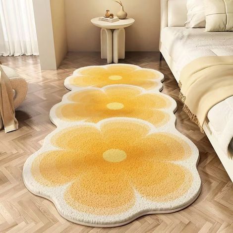 Tapis lavable antidérapant à fleurs jaunes – Tapis de sol doux et résistant pour la décoration intérieure (1/5)