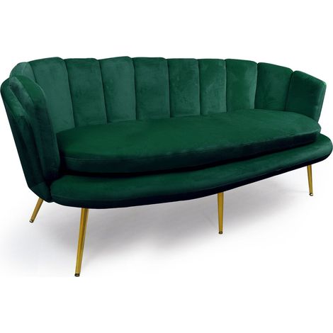 Canapé 3 places arrondi Brenda Velours Vert pieds Or