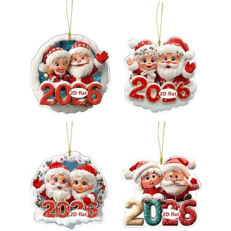 Set di 4 ornamenti natalizi di Babbo Natale in acrilico.
