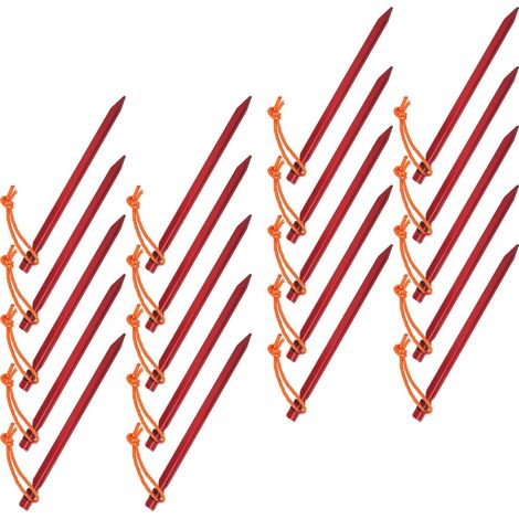 20 piquets de tente en V robustes avec cordes pour camping et jardin, 23 cm rouge (1/5)