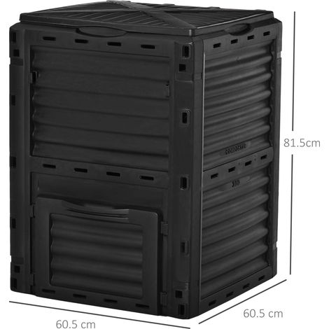 Composteur de jardin, composteur en plastique noir de 300 L pour la maison, bac à compost avec couvercle à pression (1/5)