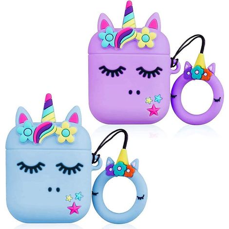 Niedliche und verspielte AirPods-Hülle mit Einhorn-Motiv, ideal für Mädchen, Jungen und Teenager. Weiche, stoßfeste Silikonhülle mit integriertem Schlüsselring. (1/4)
