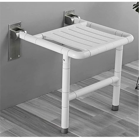 Tabouret de douche mural pliable avec pieds antidérapants, à visser, pour personnes âgées et handicapées Blanc (1/5)